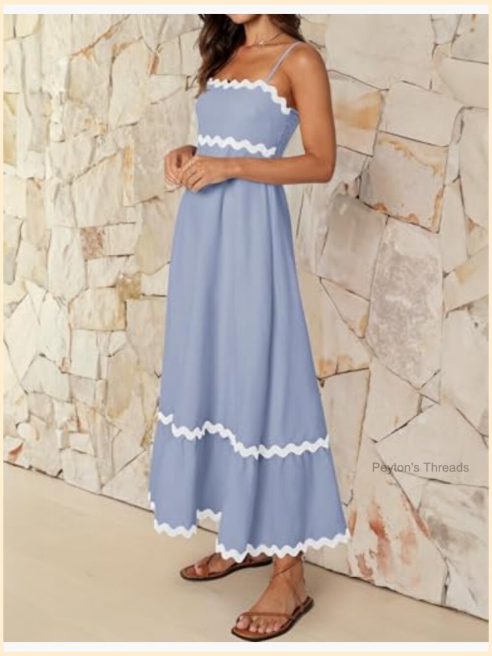 Spaghetti Strap Smocked Backless Midi Sundress A-Line Dress - Picture 5 of 7